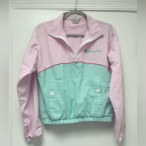 Champion Pink and Green Striped Puffer Jacket